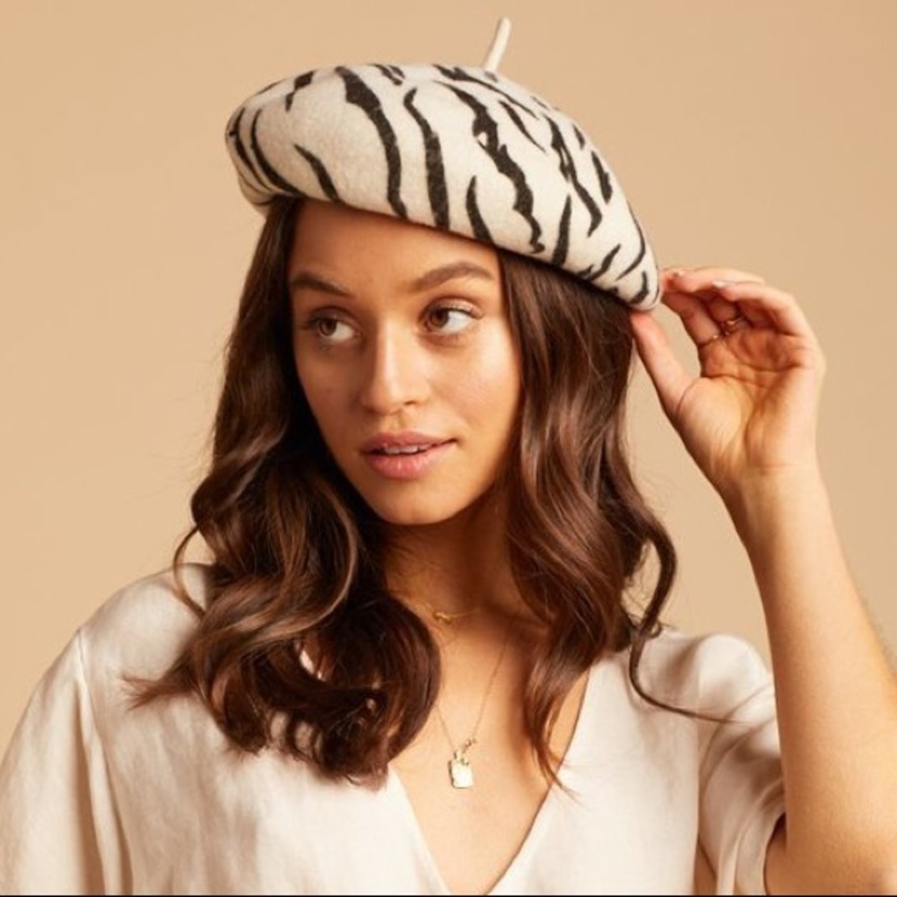 Brixton Audrey Wool Tiger Animal Print Beret Hat